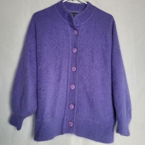 Vintage Venesha Angora Purple Button Up Cardigan Sweater Lined Women's Size M